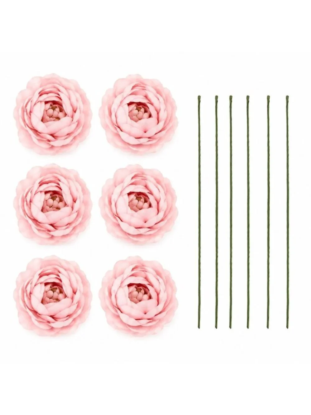 Blush Pink Artificial Peony Ranunculus Flowers Set of 6 with 7 Inch Wire Stems W